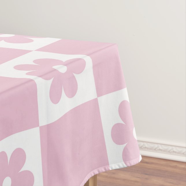 Pink Flower checked pattern Tablecloth (In Situ)