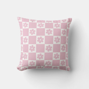 Pink Flower checked pattern Throw Pillow