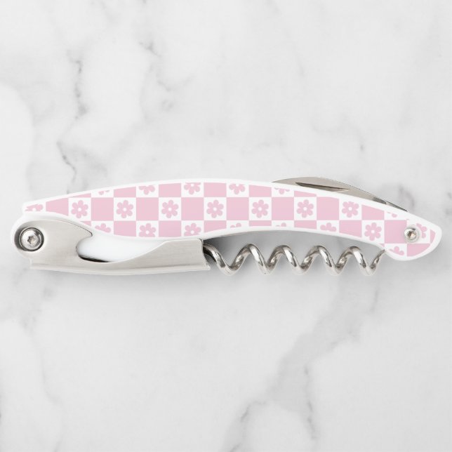 Pink Flower checked pattern Waiter's Corkscrew (Front)