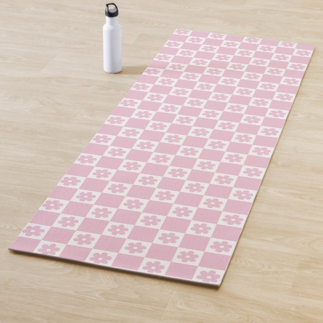 Pink Flower checked pattern Yoga Mat (In Situ)