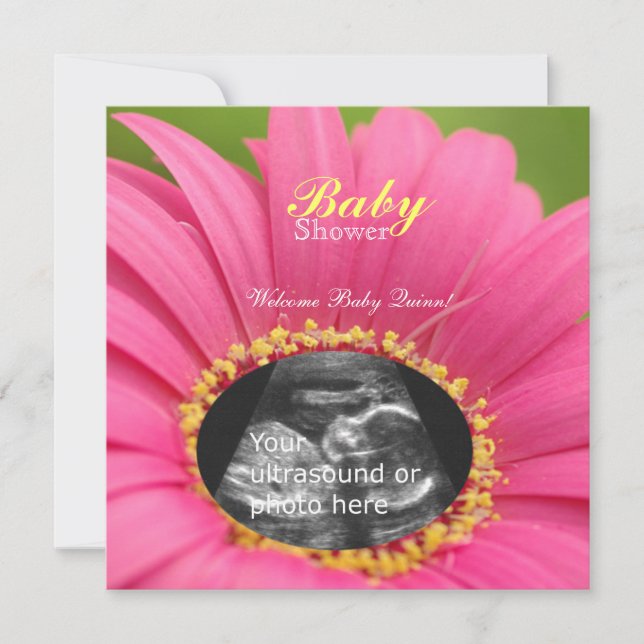 Pink "Flower Child" Sonogram Shower Invite-square Invitation (Front)