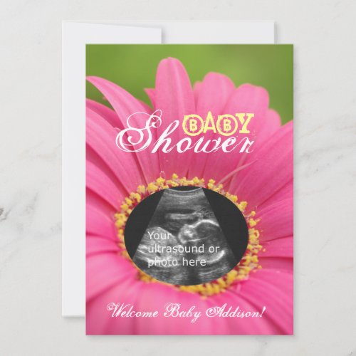 Pink "Flower Child" Ultrasound Baby Shower Invites