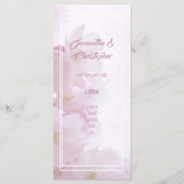 Pink flower church wedding program (Front)