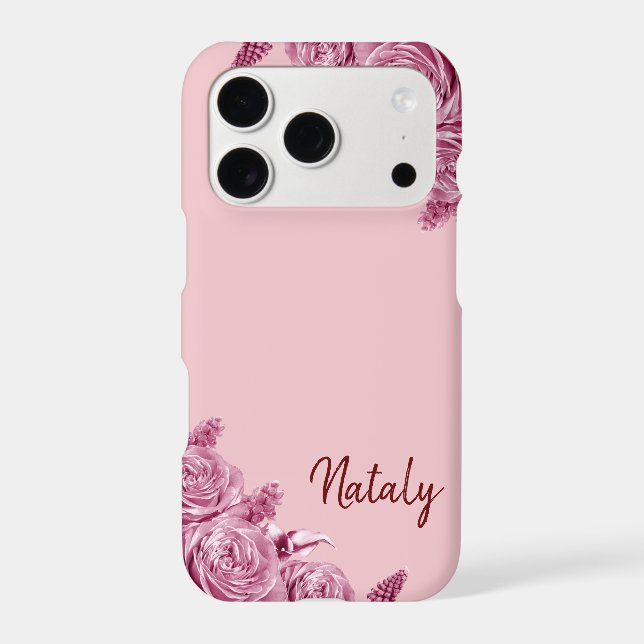Pink flower composition with name iphone case (Back)