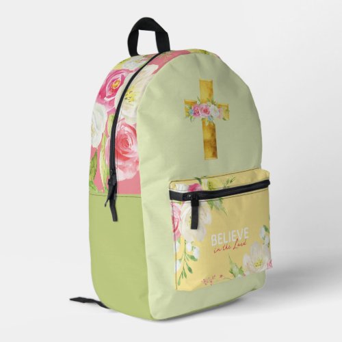 Pink Flower Cross Christian Girl Backpack