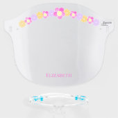 Pink Flower Crown Illustration Kid Girl Name Face Shield (Front w/Glasses)