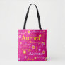 Pink flower custom name Aurora art tote bag