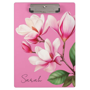 Pink Flower Custom Name Floral Art Clipboard