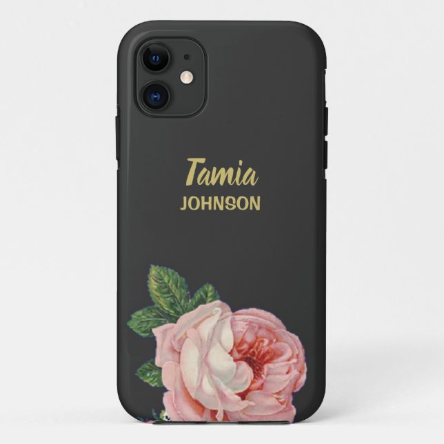 Pink flower custom name gray Case-Mate iPhone case (Back)