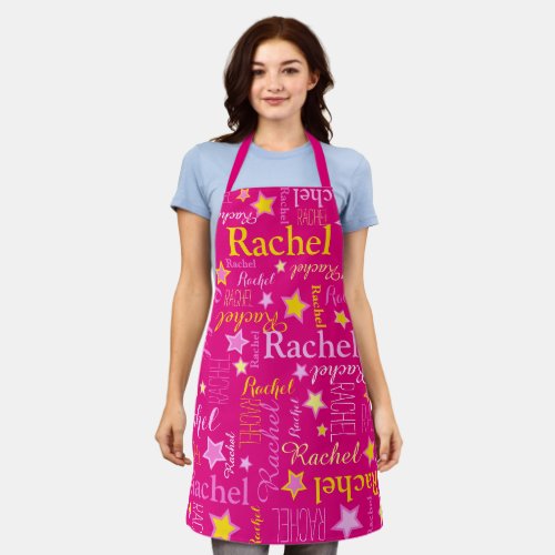 Pink flower custom short name Rachel stars Apron