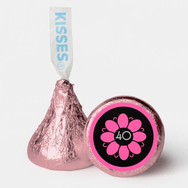 Pink Flower Design Pattern Birthday 40 Black Hershey®'s Kisses® (Front)
