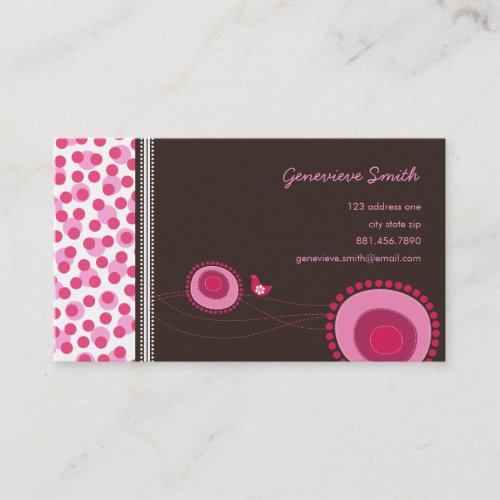 Pink Flower Dots and Happy Bird Fun Profile Card / Business Cards