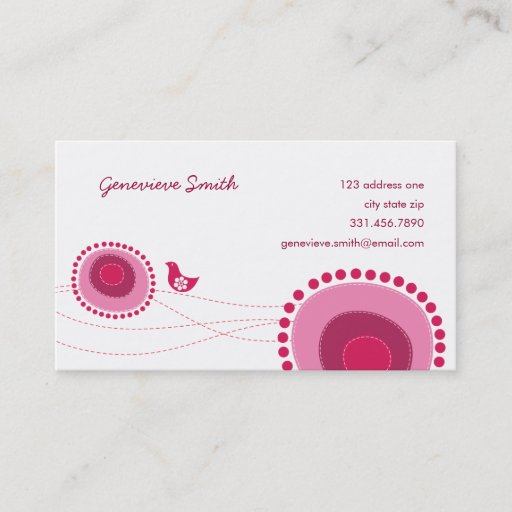 Customizable Pink Flower Dots and Happy Bird Fun Profile Card / Business Card Templates