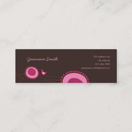 Customizable Pink Flower Dots and Happy Bird Fun Profile Card / Business Card Template