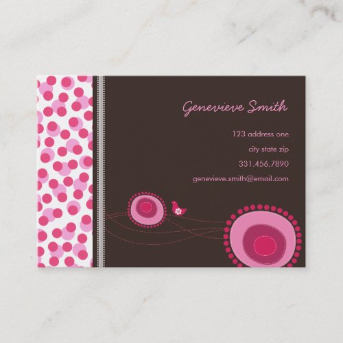 Pink Flower Dots and Happy Bird Fun Profile Card Business Card Template