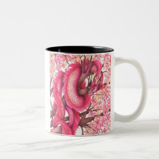 Pink flower dragon Two-Tone coffee mug