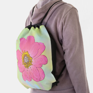 Pink Flower Drawstring Backpack