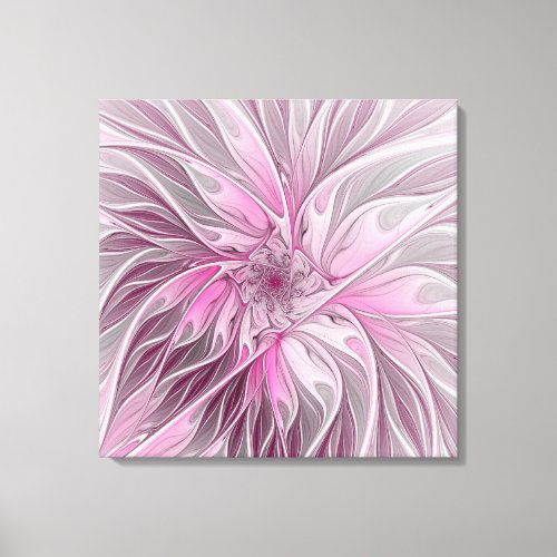 Pink Flower Dream floral Fantasy Pattern Triptych Canvas Print