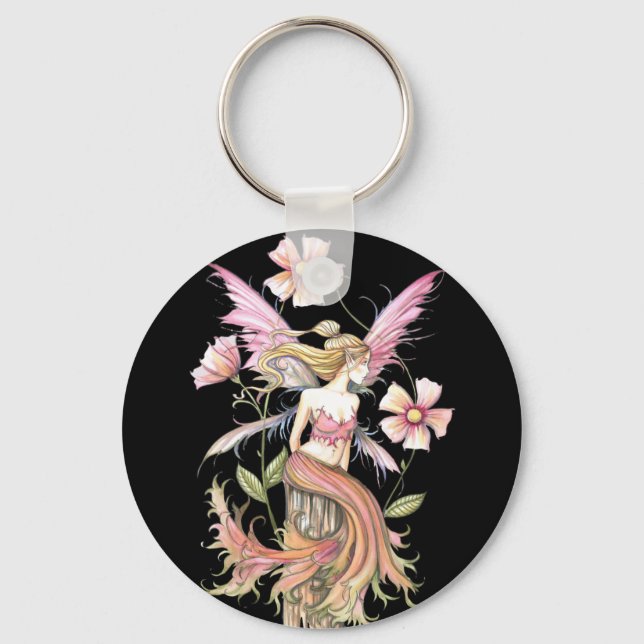 Pink Flower Fairy Art Keychain (Front)