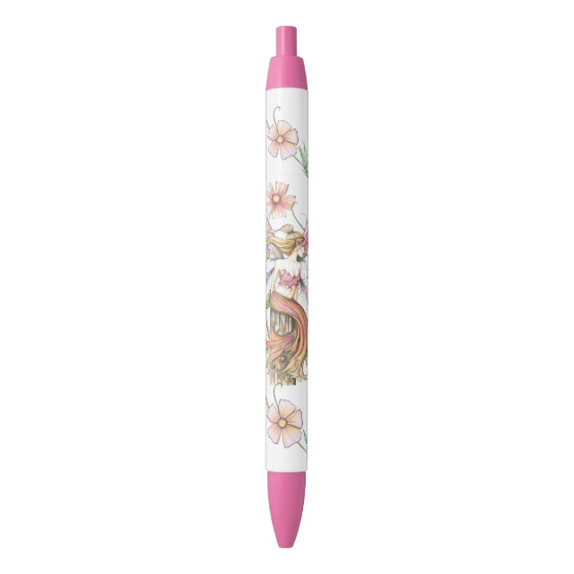 Pink Flower Fairy Fantasy Art Pen (Front Vertical)