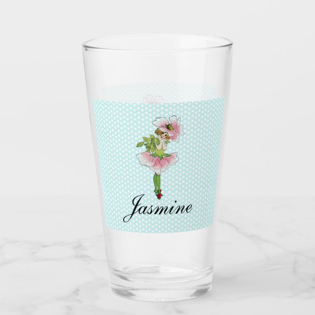 Pink Flower Fairy Personalized Glass (Front)