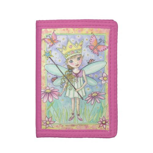 Pink Flower Fairy Princess and  Fantasy Art Tri-fold Wallet