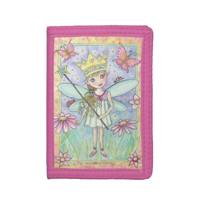 Pink Flower Fairy Princess and  Fantasy Art Tri-fold Wallet (Front Vertical)