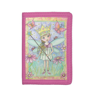 Pink Flower Fairy Princess and Fantasy Art Trifold Wallet