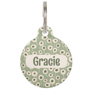 Pink Flower Field with Name and Number - Pet ID Tag