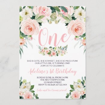 Pink Flower First Birthday Invitation by MakinMemoriesonPaper at Zazzle