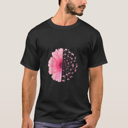 Pink Flower Flamingo Breast Cancer Awareness Month T_Shirt