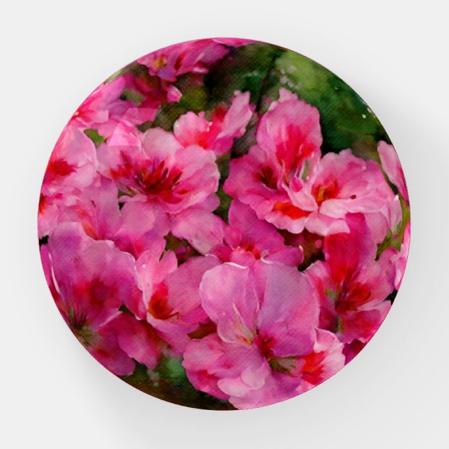 Pink Flower Floral Art Glass Paperweight  (Front)
