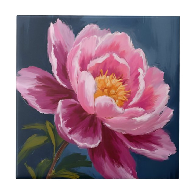 Pink Flower Floral Watercolor Painting Ceramic Tile (Front)