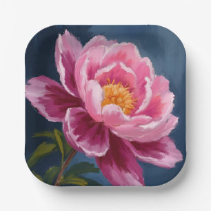 Pink Flower Floral Watercolor Painting Paper Plates