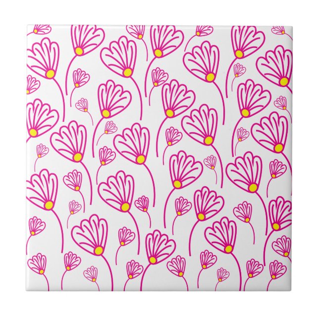 Pink Flower Flowers Floral Pattern Ceramic Tile (Front)