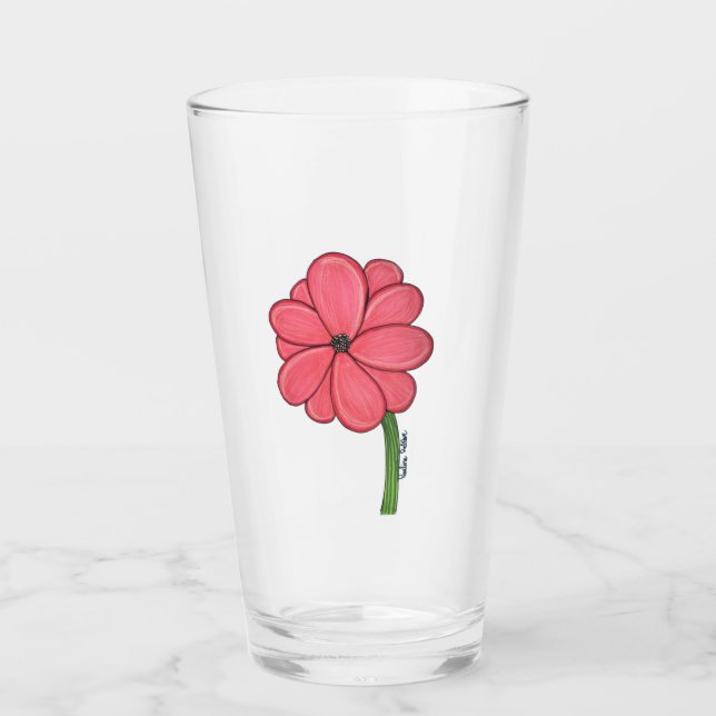 Pink Flower Full with Blue background Glass (Front)