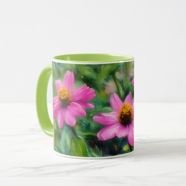 Pink Flower Garden Art Mug Cup (Front Left)