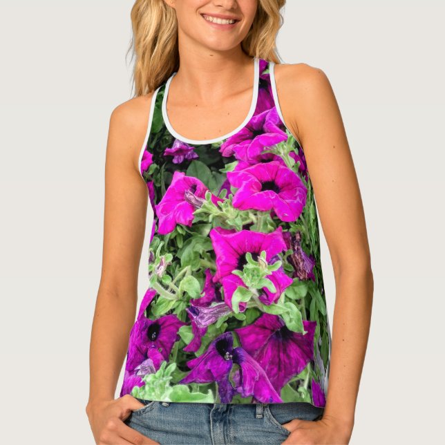 Pink Flower Garden Beach Tank Top (Front)