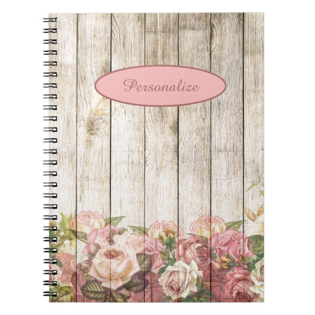 Pink Flower Garden by Wood Fence Personalize Notebook (Front)