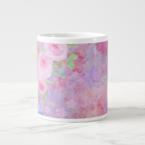 Pink Flower Garden  Giant Coffee Mug