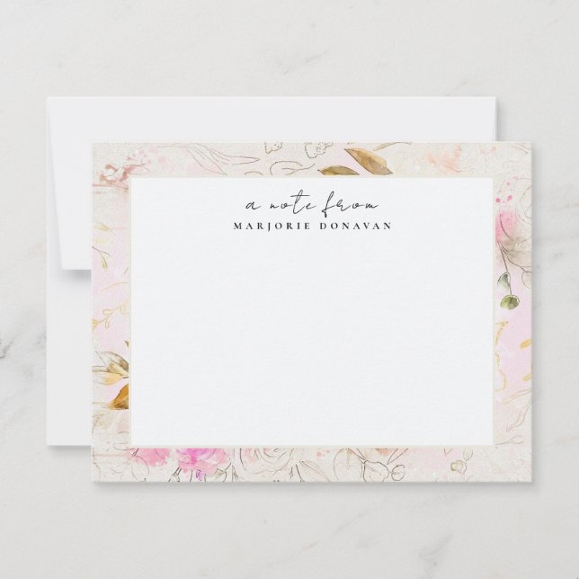 Pink Flower Garden Personalized Stationery Note Card (Front)