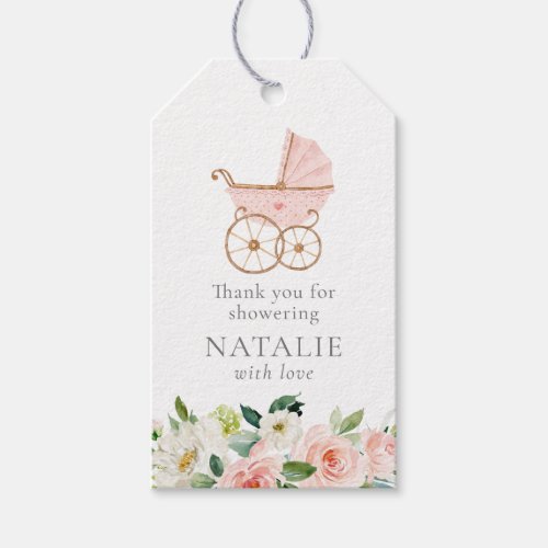 Pink Flower Girl Baby Shower Favor Tag