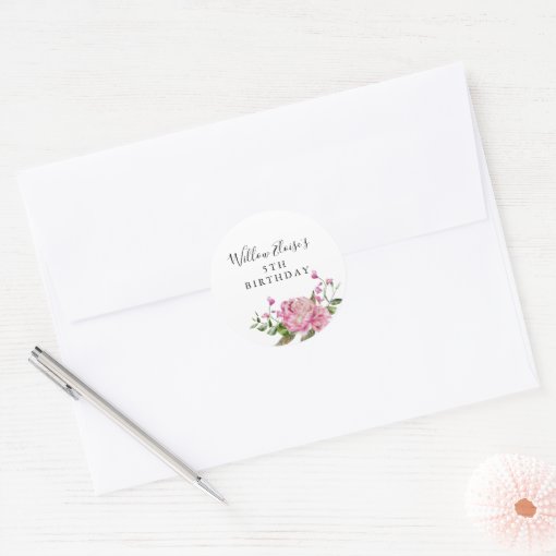 Pink Flower Girl Birthday Favor Classic Round Sticker Zazzle