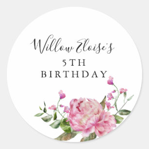 Pink Flower Girl Birthday Favor  Classic Round Sticker