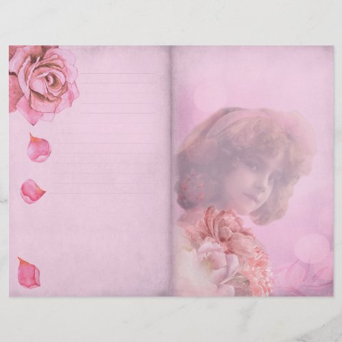 Pink Flower Girl Vintage Scrapbook Paper