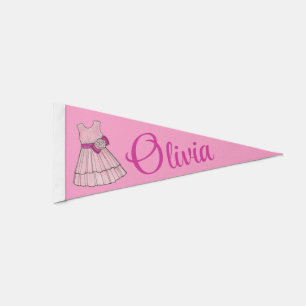 Pink Flower Girl Wedding Bridal Party Dress Gown Pennant Flag