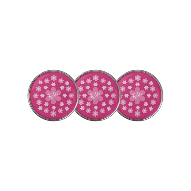  Pink Flower Glam- Golf Ball Marker (3 Up)