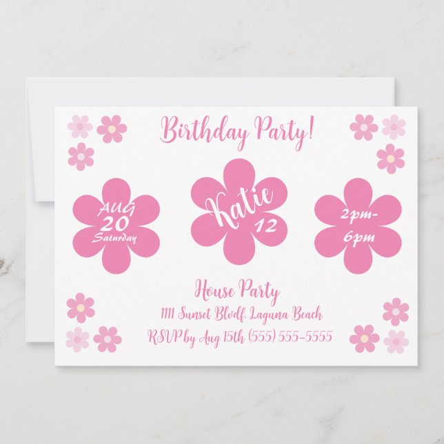  Pink Flower Glam- Invitation (Front)