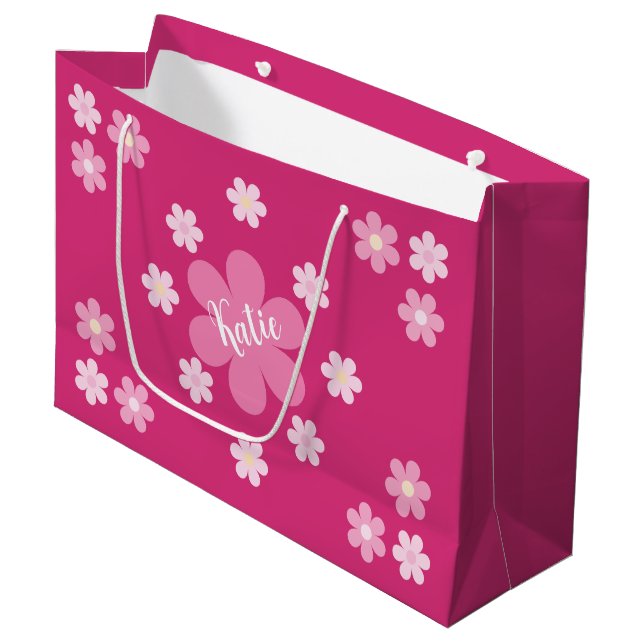  Pink Flower Glam- Large Gift Bag (Front Angled)