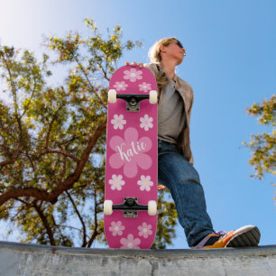 Pink Flower Glam- Skateboard